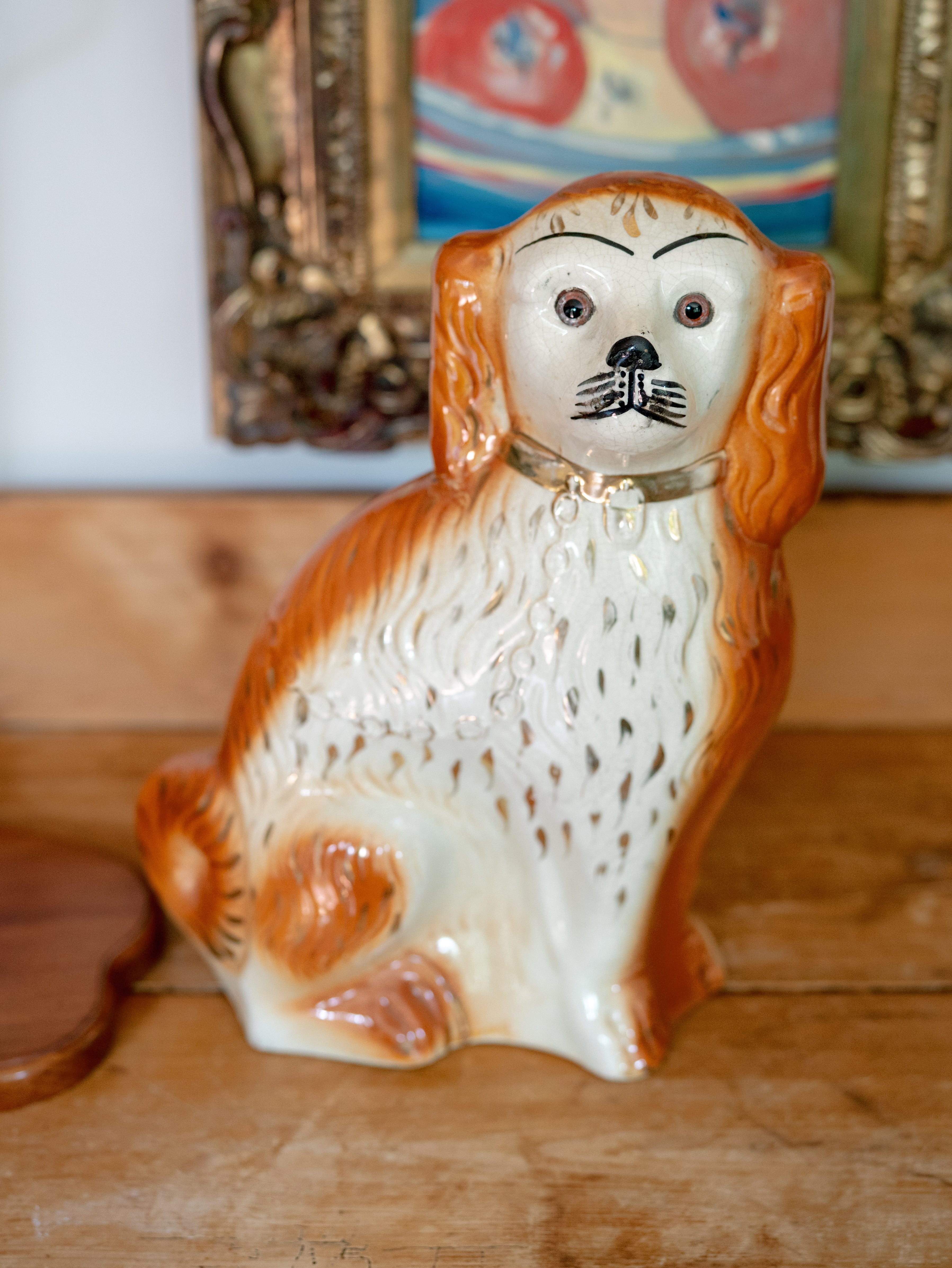 19th Century Staffordshire Spaniel + Lamp