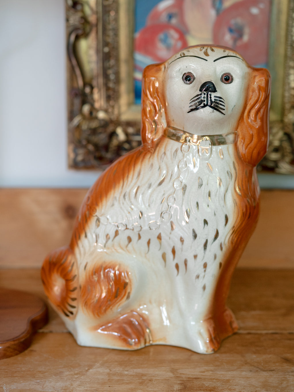 19th Century Staffordshire Spaniel + Lamp