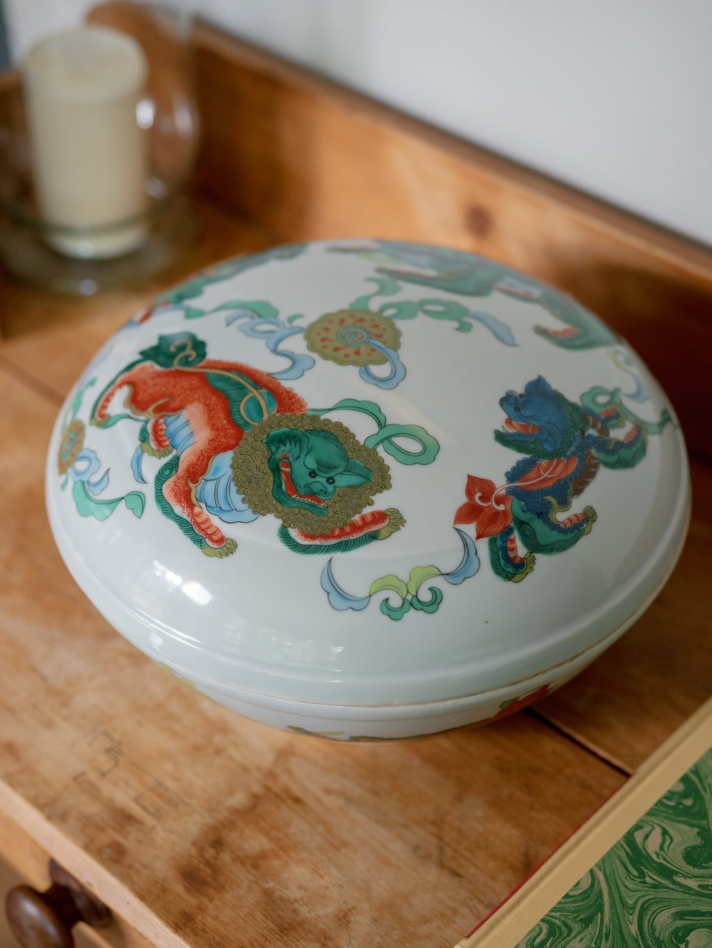 Vintage Lidded Foo Dog Bowl