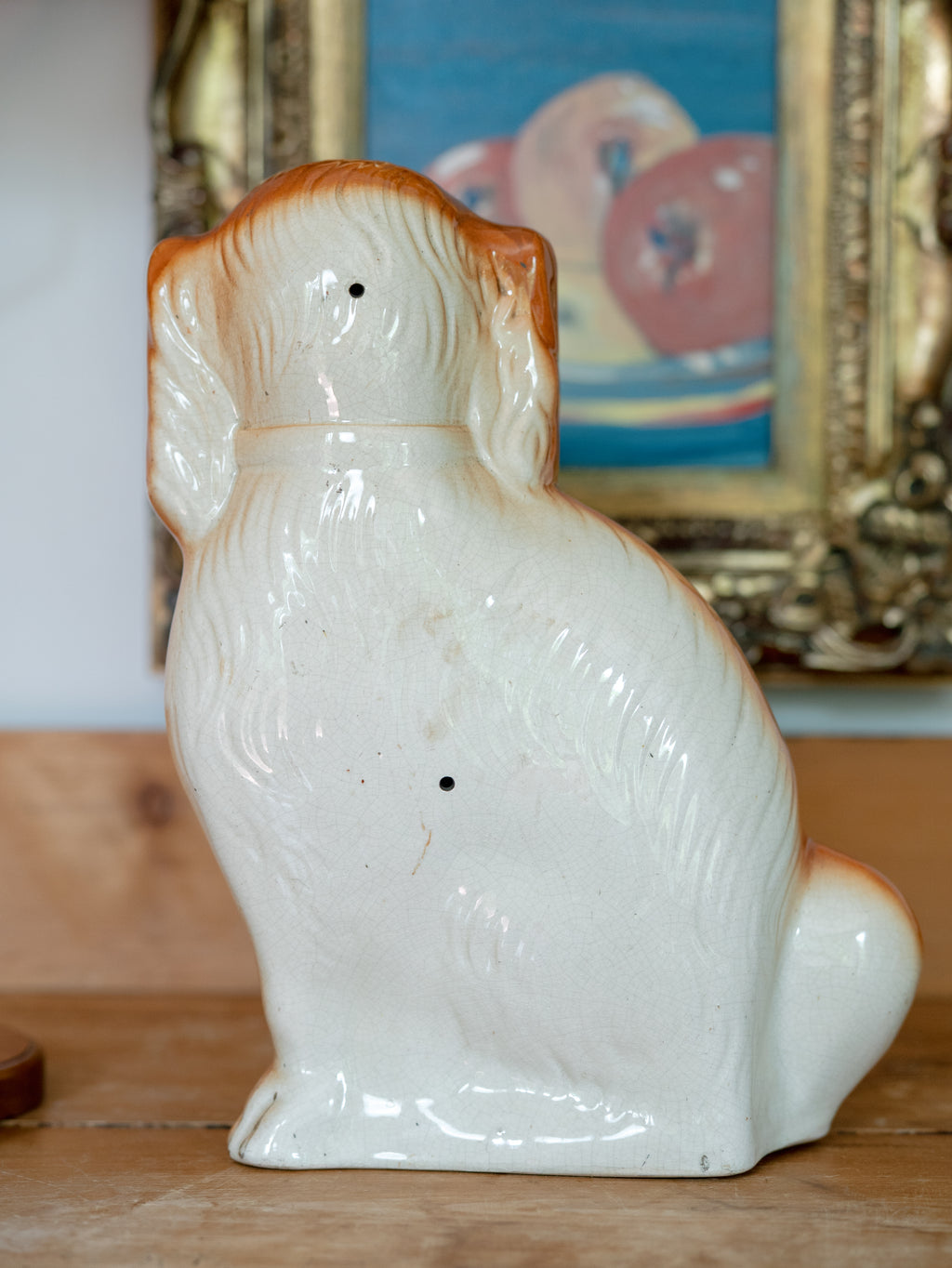 19th Century Staffordshire Spaniel + Lamp