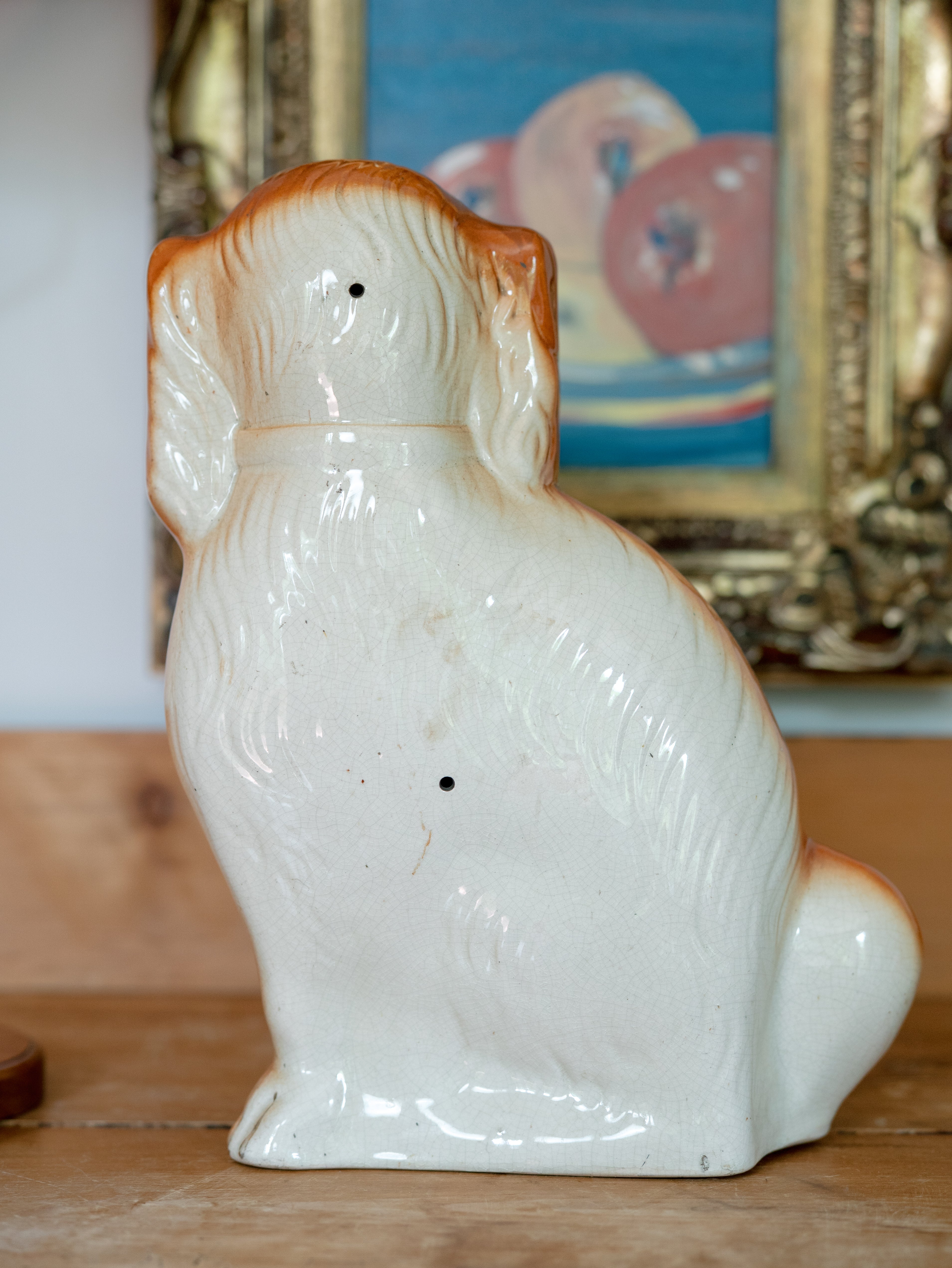 19th Century Staffordshire Spaniel + Lamp
