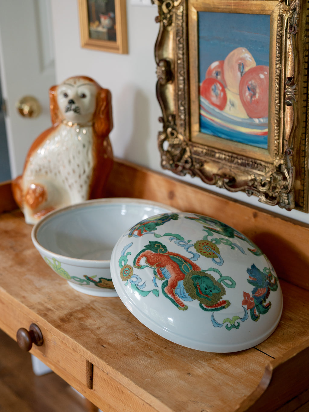 Vintage Lidded Foo Dog Bowl